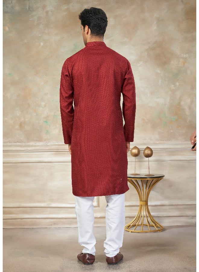 OUTLUK Maroon Cotton Kurta Pajama for Men - Image 2